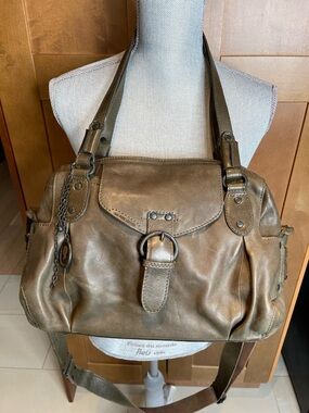 AUNTS and UNCLES Olive Brown Leather Shoulder/Crossbody Satchel Bag, NWOT